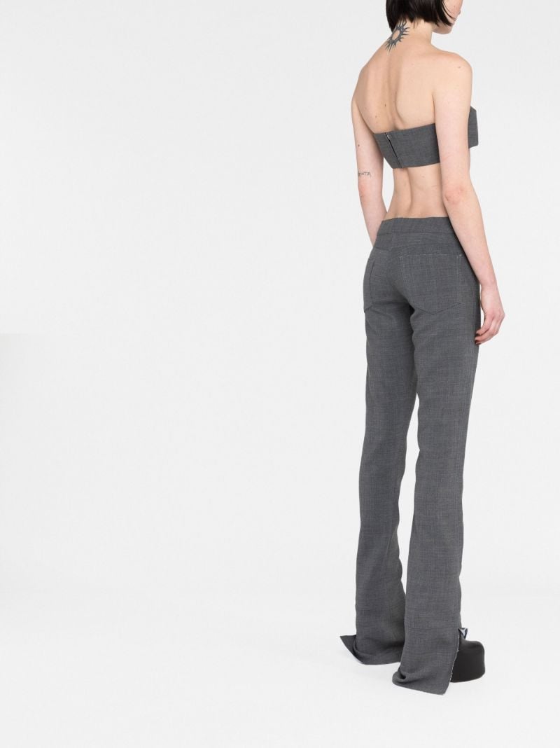 Grey Slub Textured Flared Trousers