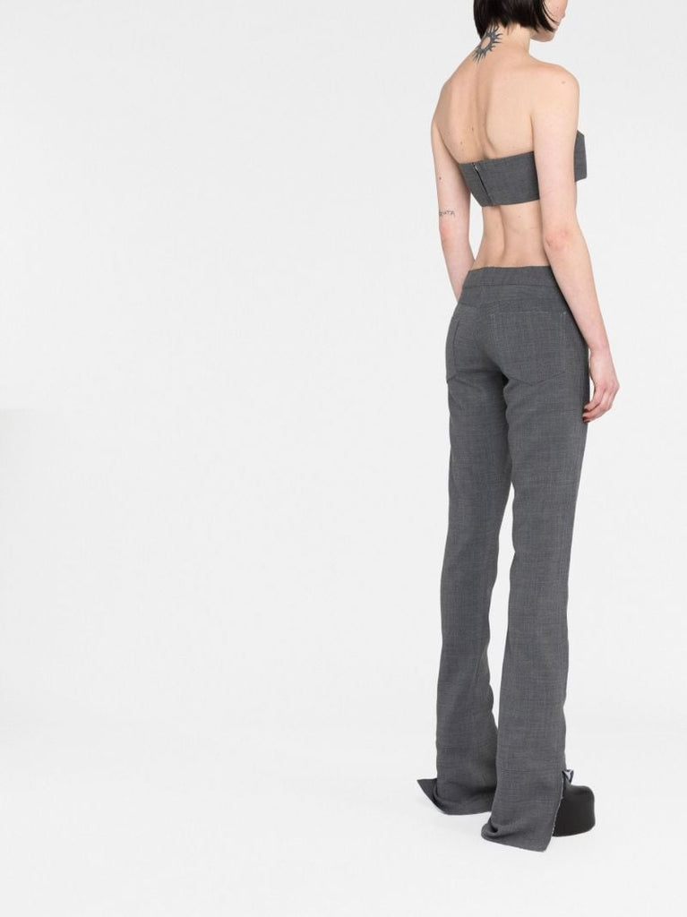 Grey Slub Textured Flared Trousers