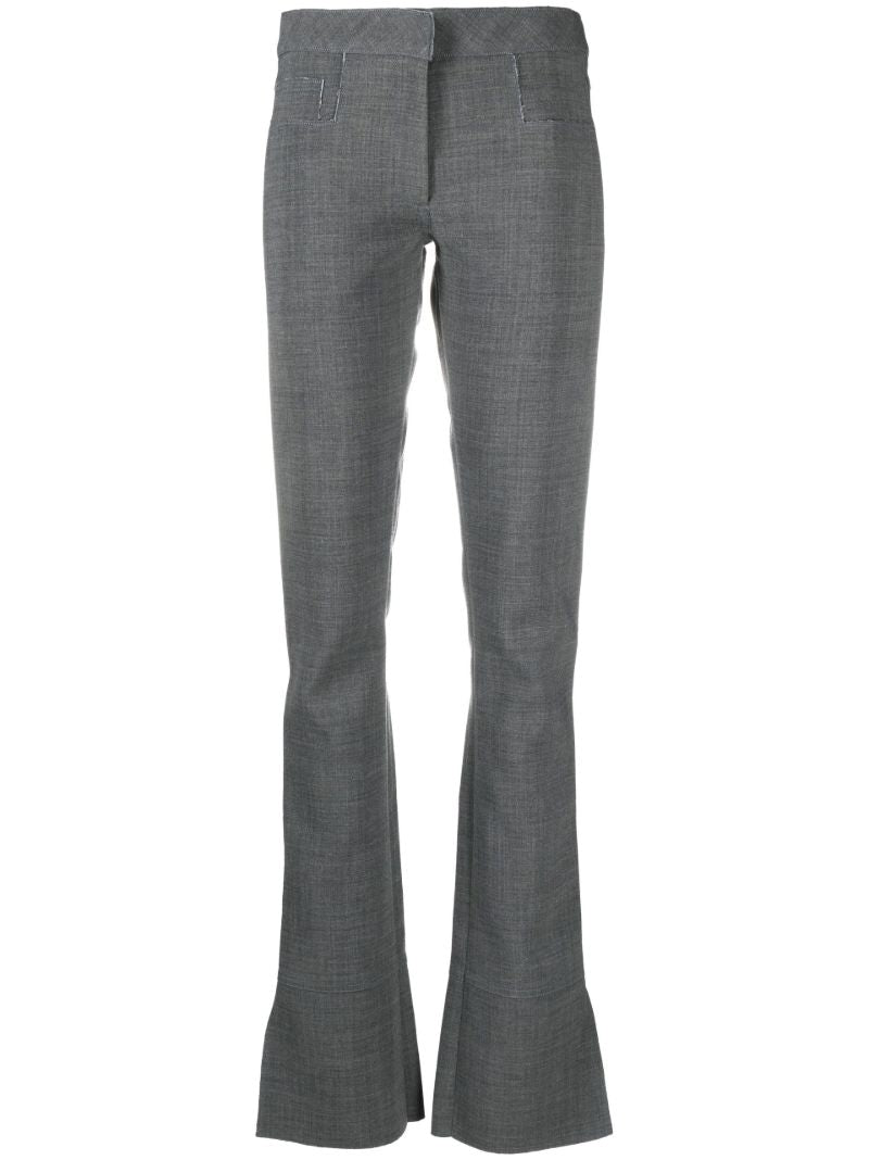 Grey Slub Textured Flared Trousers