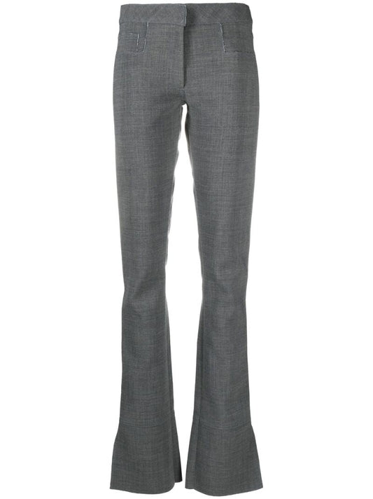 Grey Slub Textured Flared Trousers