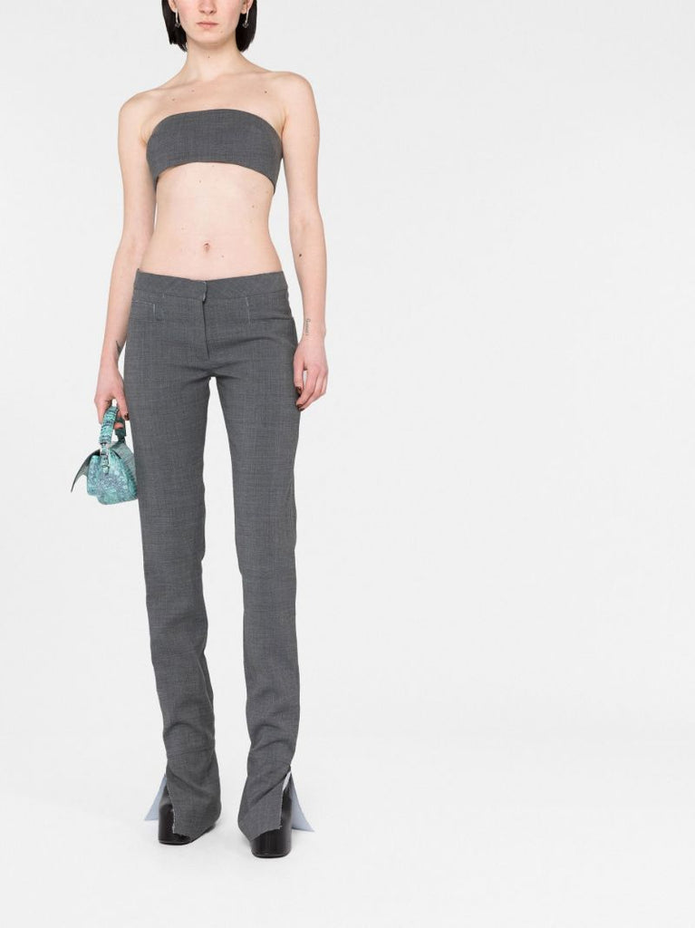 Grey Slub Textured Flared Trousers