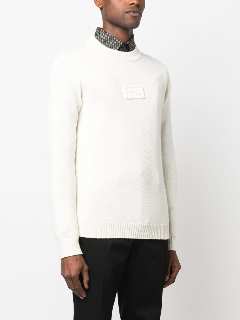 Neutral Ff Embossed Wool Sweater