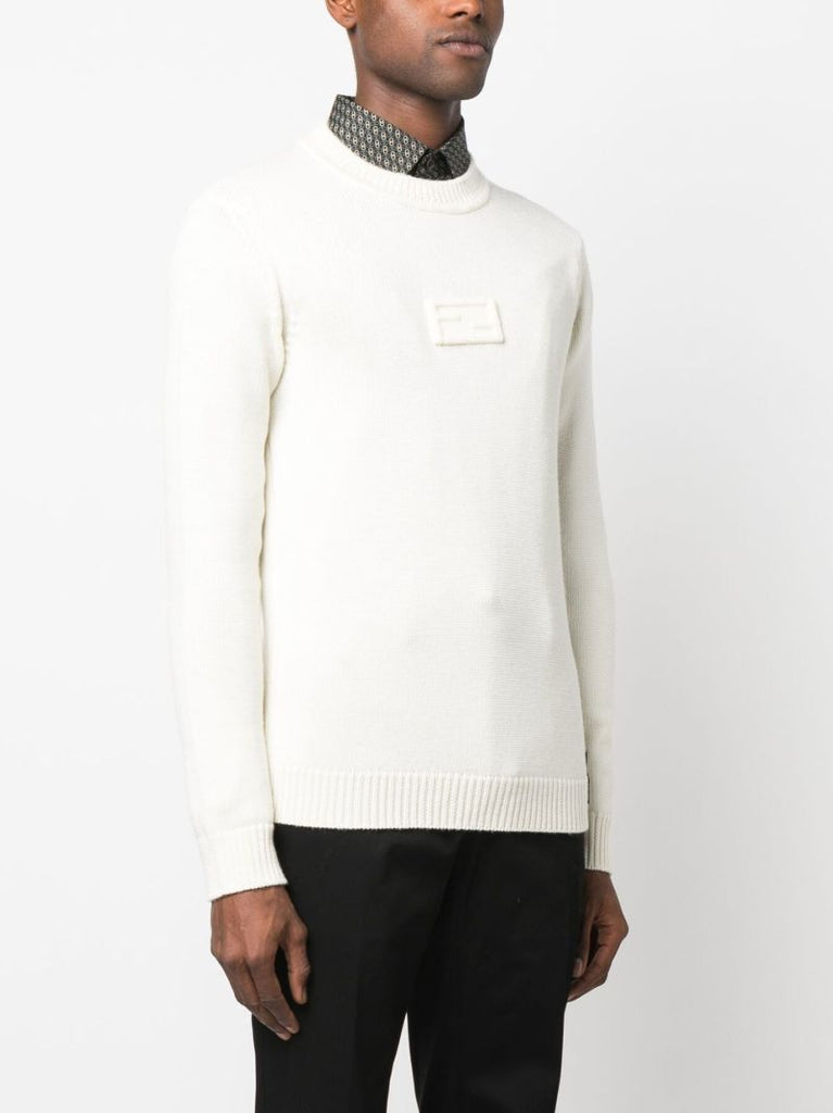 Neutral Ff Embossed Wool Sweater