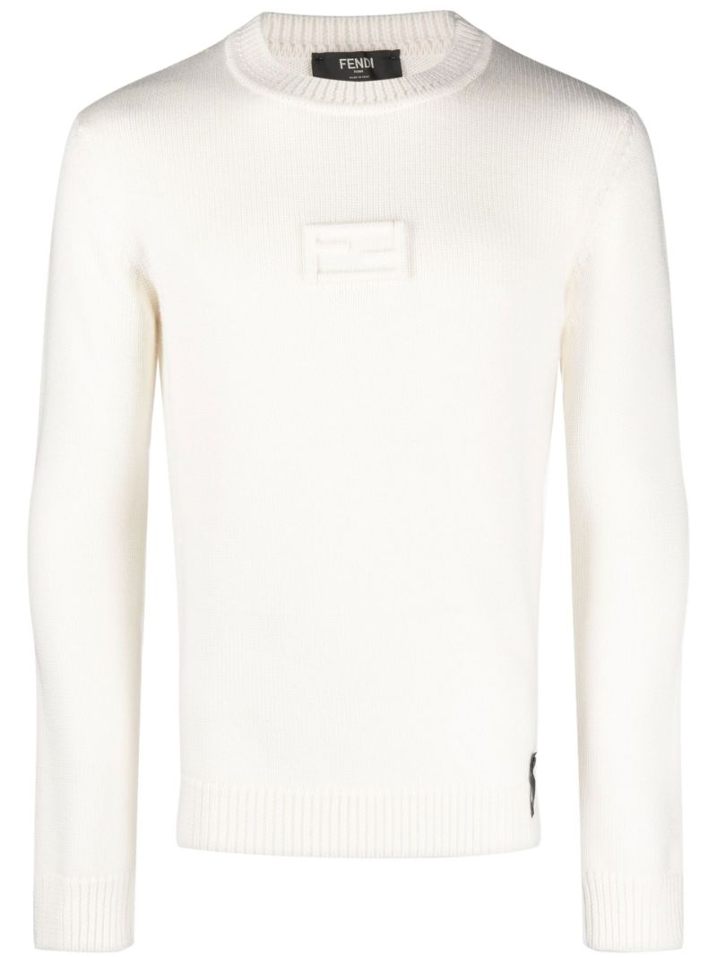 Neutral Ff Embossed Wool Sweater