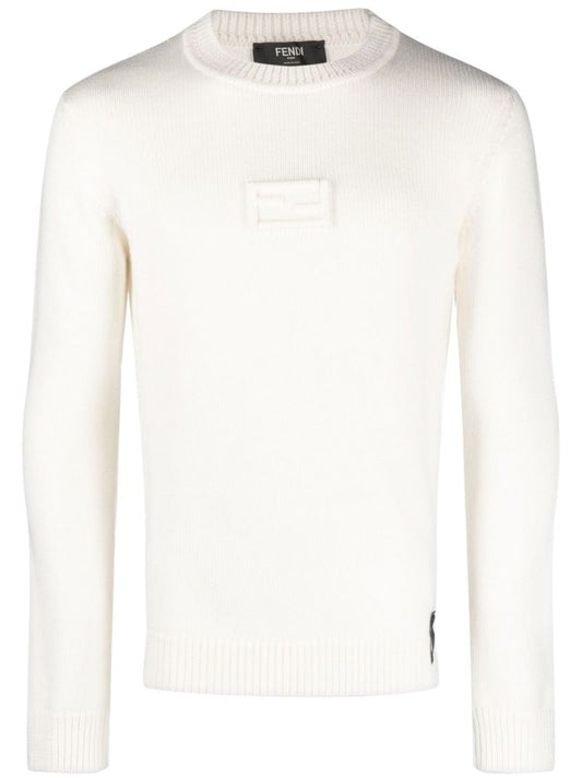 Neutral Ff Embossed Wool Sweater