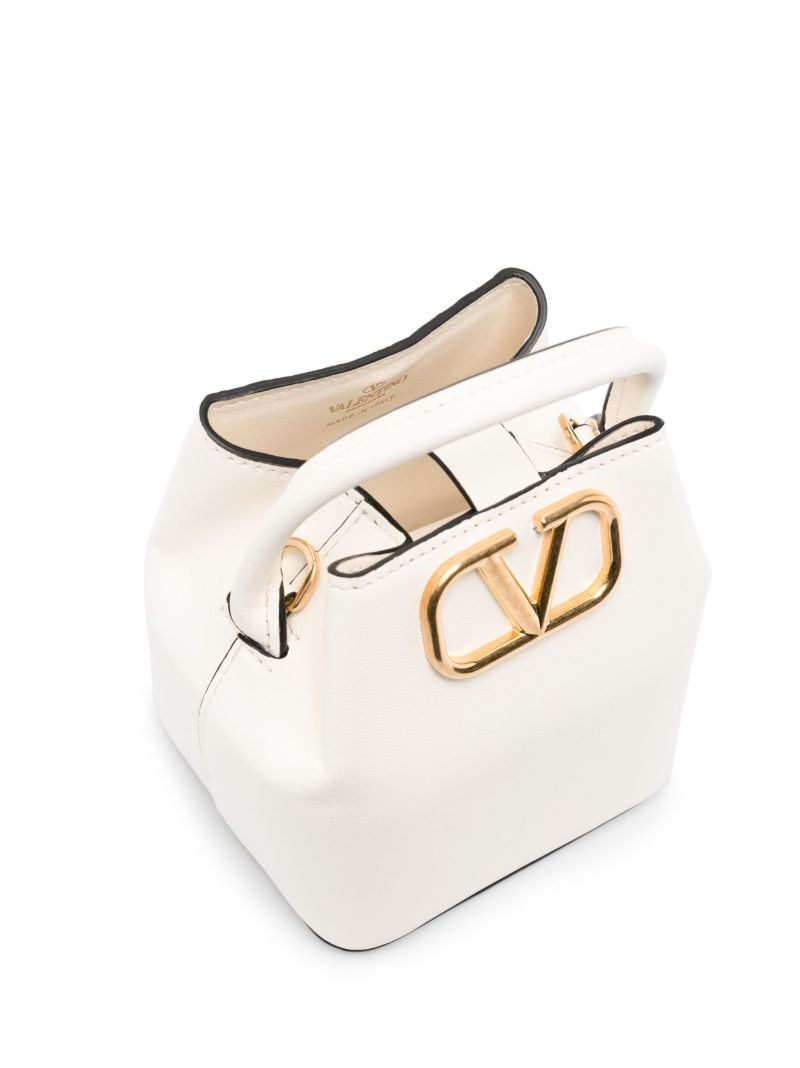 White Vlogo Leather Mini Bucket Bag