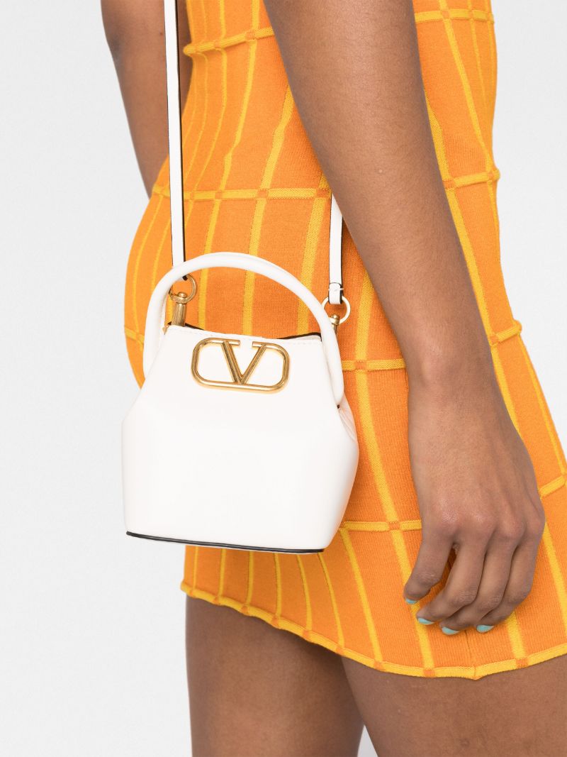 White Vlogo Leather Mini Bucket Bag