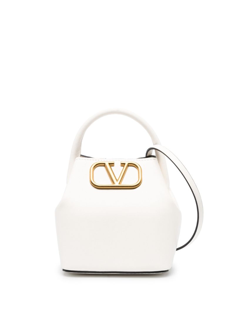 White Vlogo Leather Mini Bucket Bag