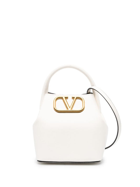 White Vlogo Leather Mini Bucket Bag