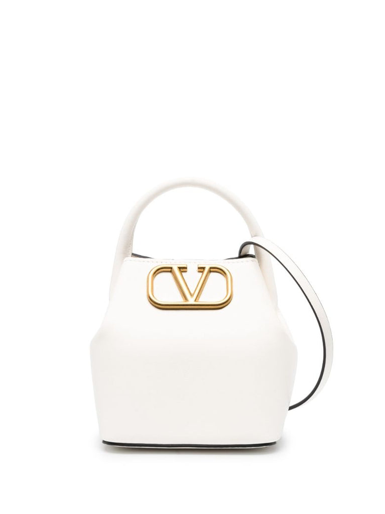 White Vlogo Leather Mini Bucket Bag