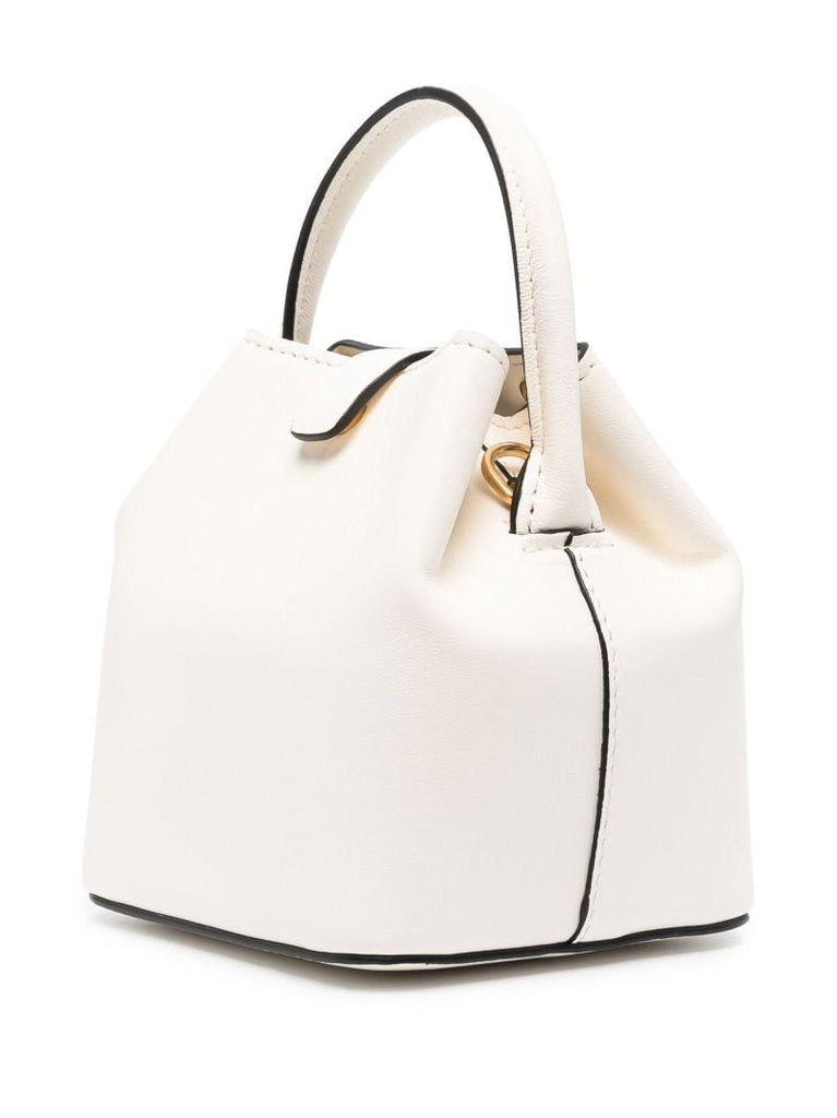 White Vlogo Leather Mini Bucket Bag