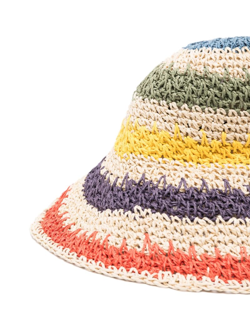 Neutral Striped Woven Straw Bucket Hat