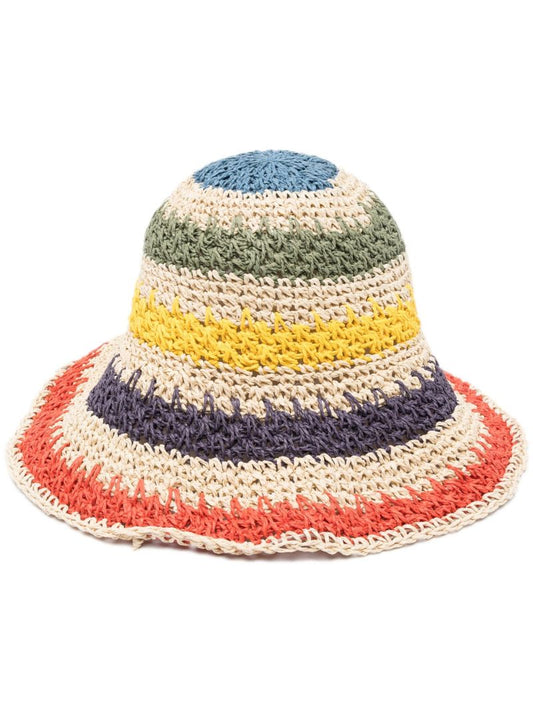 Neutral Striped Woven Straw Bucket Hat