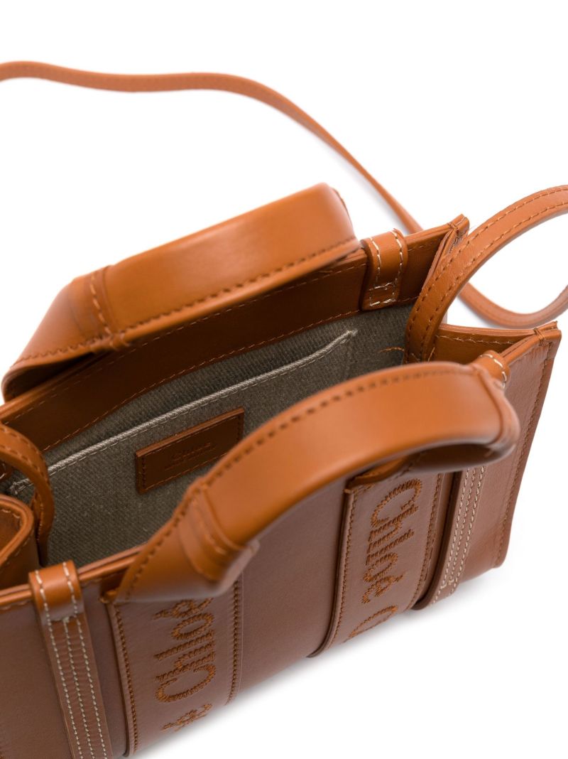 Brown Woody Leather Mini Tote Bag