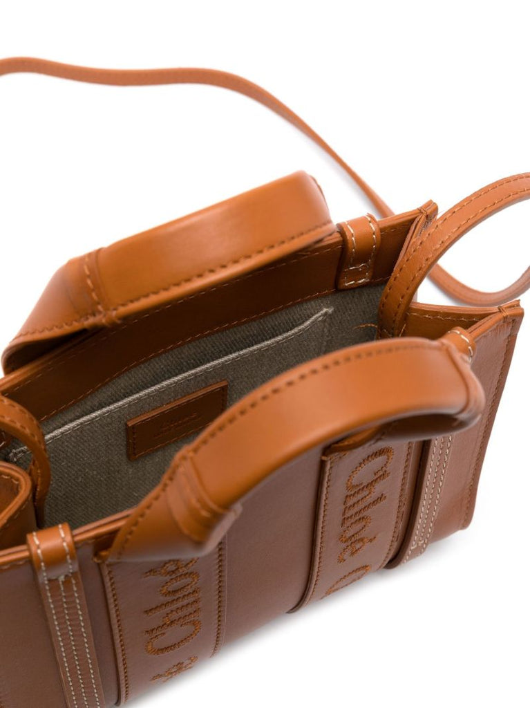 Brown Woody Leather Mini Tote Bag