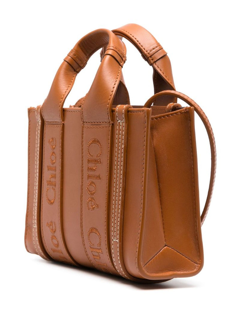 Brown Woody Leather Mini Tote Bag