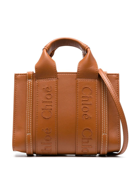 Brown Woody Leather Mini Tote Bag