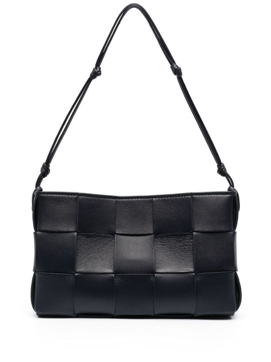 Black Intrecciato Leather Shoulder Bag