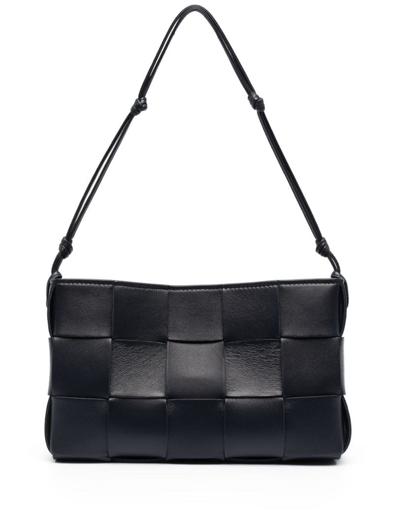 Black Intrecciato Leather Shoulder Bag