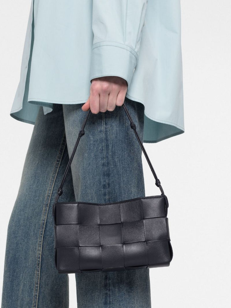 Black Intrecciato Leather Shoulder Bag