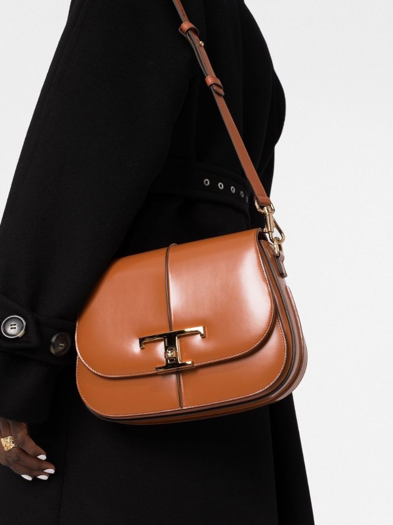 Brown T Timeless Leather Shoulder Bag