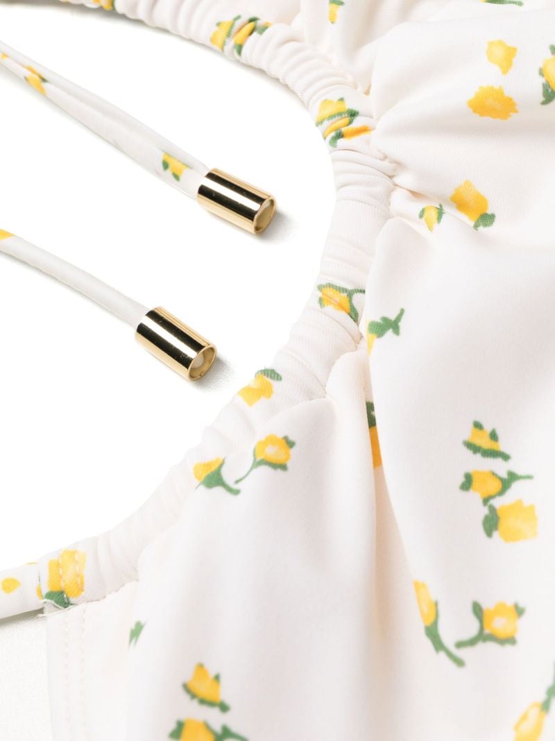 White Floral Print Ruched Swimsuit