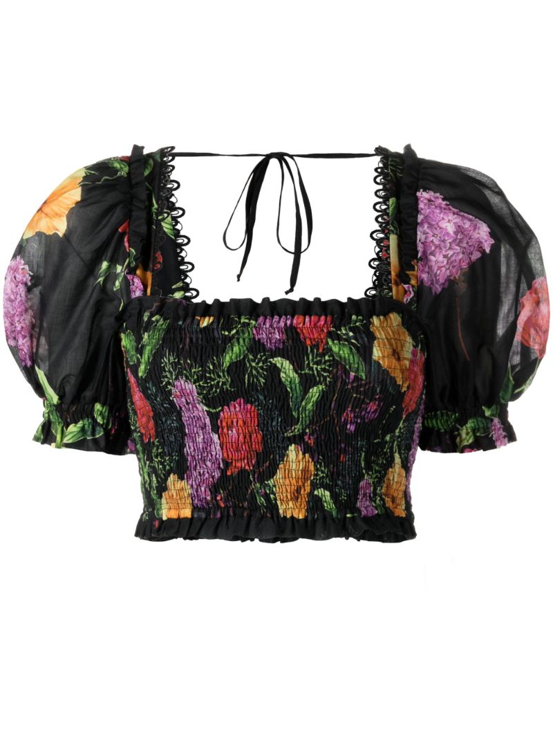Black Cotton Floral Print Crop Top