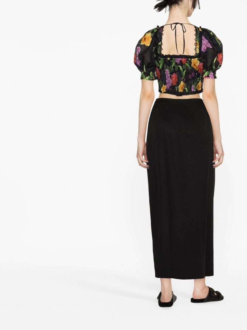 Black Cotton Floral Print Crop Top