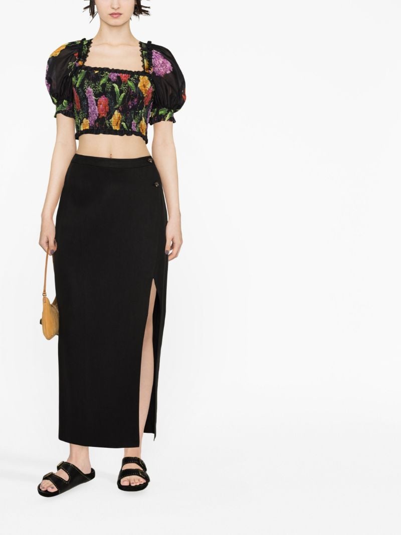 Black Cotton Floral Print Crop Top