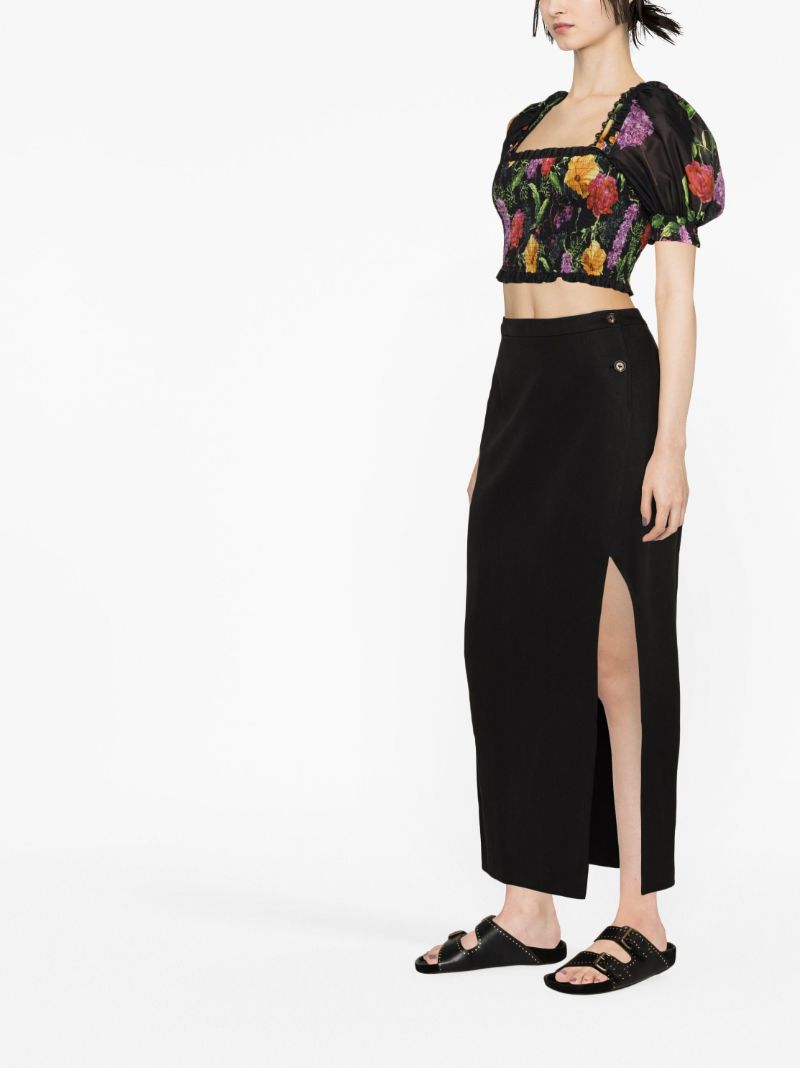 Black Cotton Floral Print Crop Top