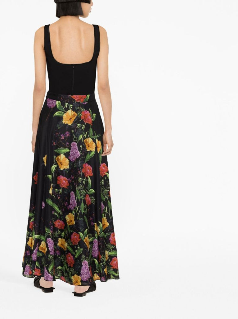 Black Tana Floral Print Cotton Maxi Skirt