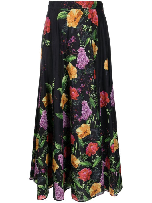 Black Tana Floral Print Cotton Maxi Skirt