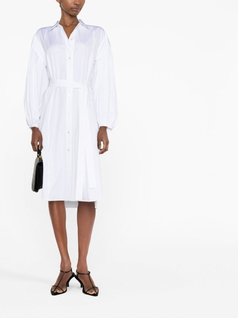 White Belted Cotton Shirt Dress