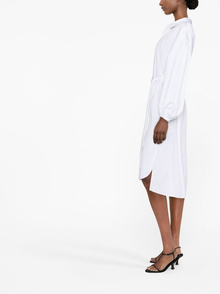 White Belted Cotton Shirt Dress