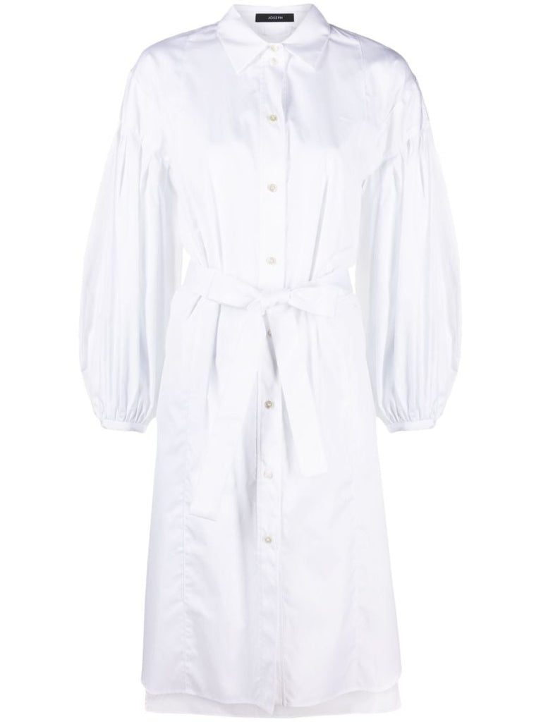 White Belted Cotton Shirt Dress