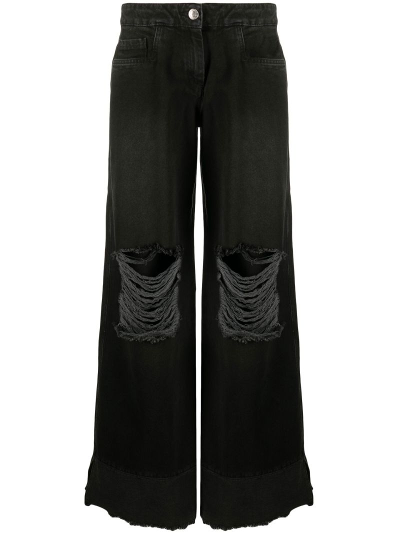Black Rowena Distressed Wide-leg Jeans