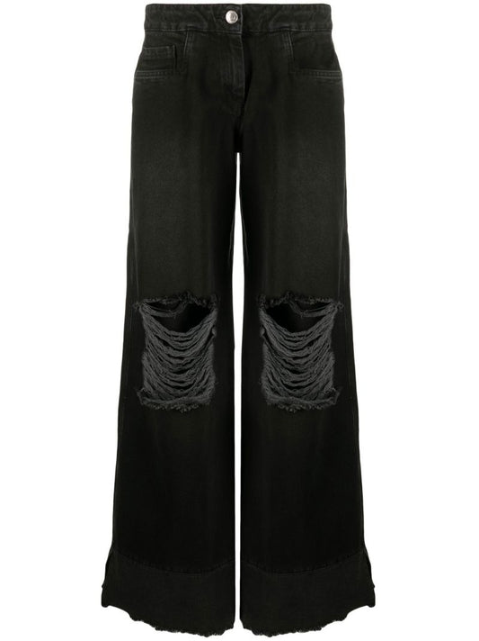 Black Rowena Distressed Wide-leg Jeans