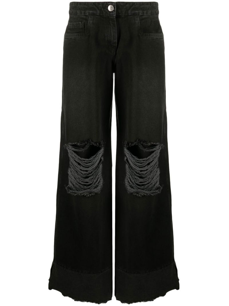 Black Rowena Distressed Wide-leg Jeans