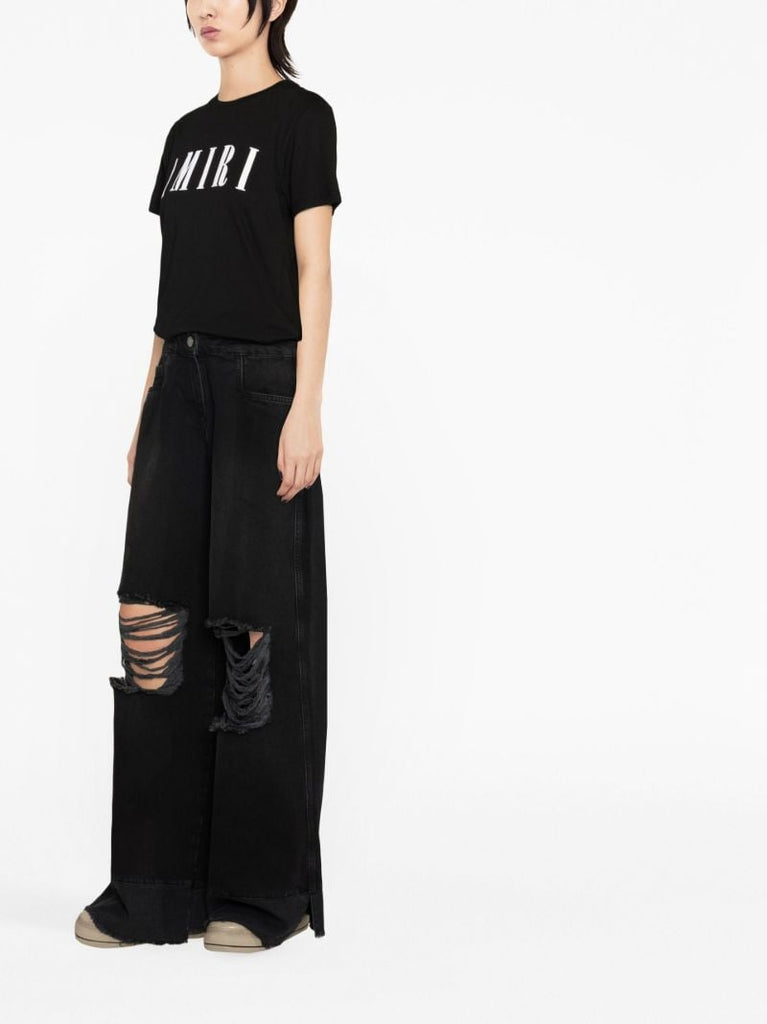 Black Rowena Distressed Wide-leg Jeans