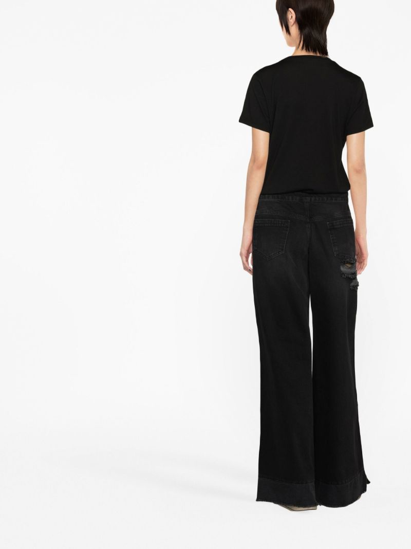 Black Rowena Distressed Wide-leg Jeans