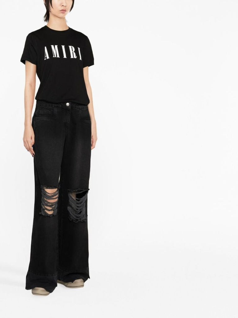 Black Rowena Distressed Wide-leg Jeans