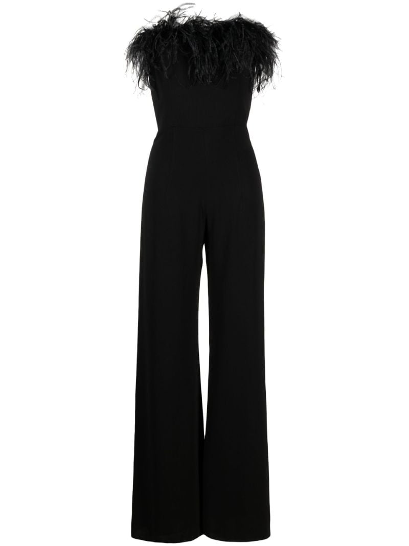 Black Taree Feather Trim Jumpsuit