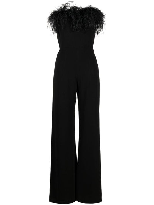 Black Taree Feather Trim Jumpsuit
