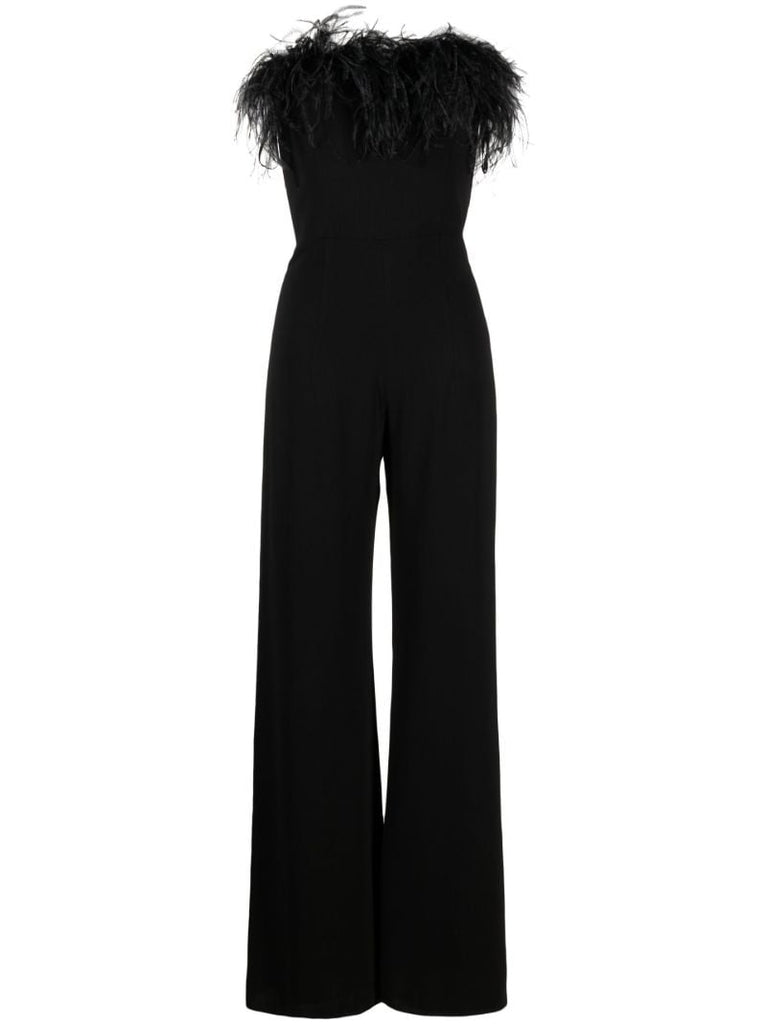 Black Taree Feather Trim Jumpsuit