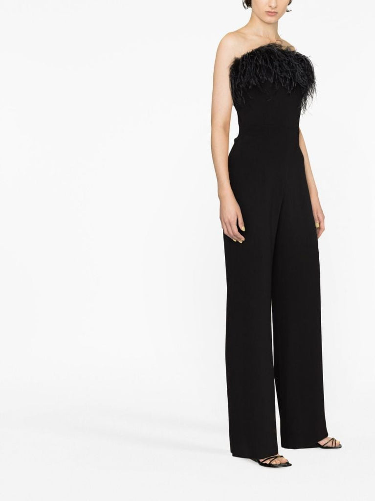 Black Taree Feather Trim Jumpsuit