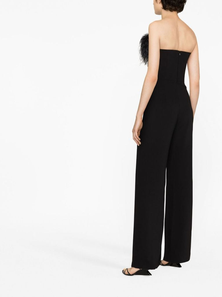 Black Taree Feather Trim Jumpsuit