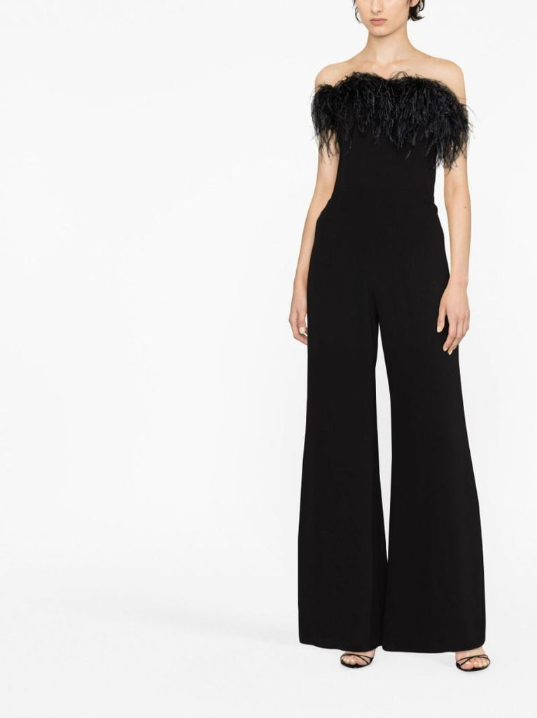 Black Taree Feather Trim Jumpsuit