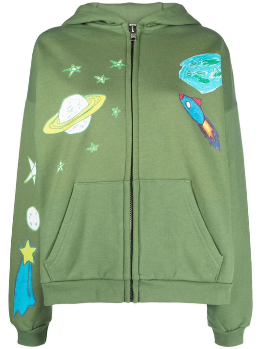 Green Graphic Print Hoodie
