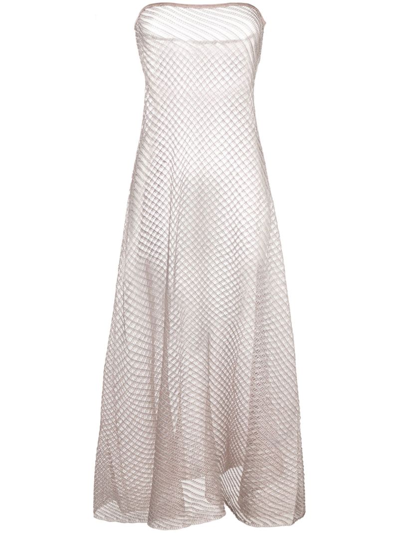Silver Open Knit Strapless Beach Dress