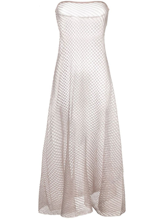 Silver Open Knit Strapless Beach Dress